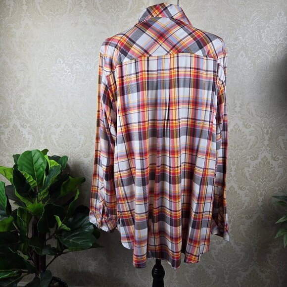 Torrid Size 4 (US 26) Multicolor Plaid Tunic Top Button Down Front Long Sleeves - Picture 8 of 13